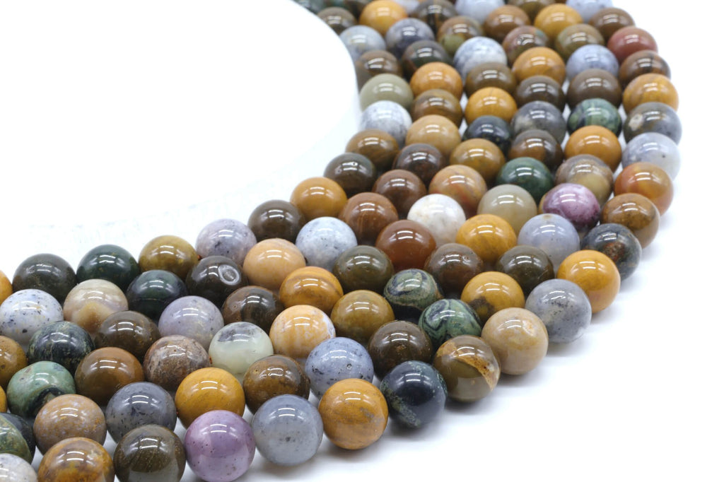 Perles Jaspe Océan 10mm sur fil 38cm
