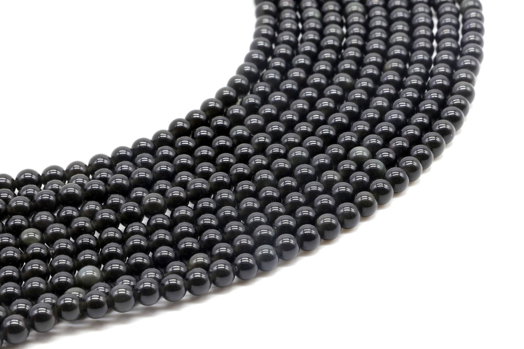Perles Obsidienne Noire Dorée 4mm sur fil 38cm