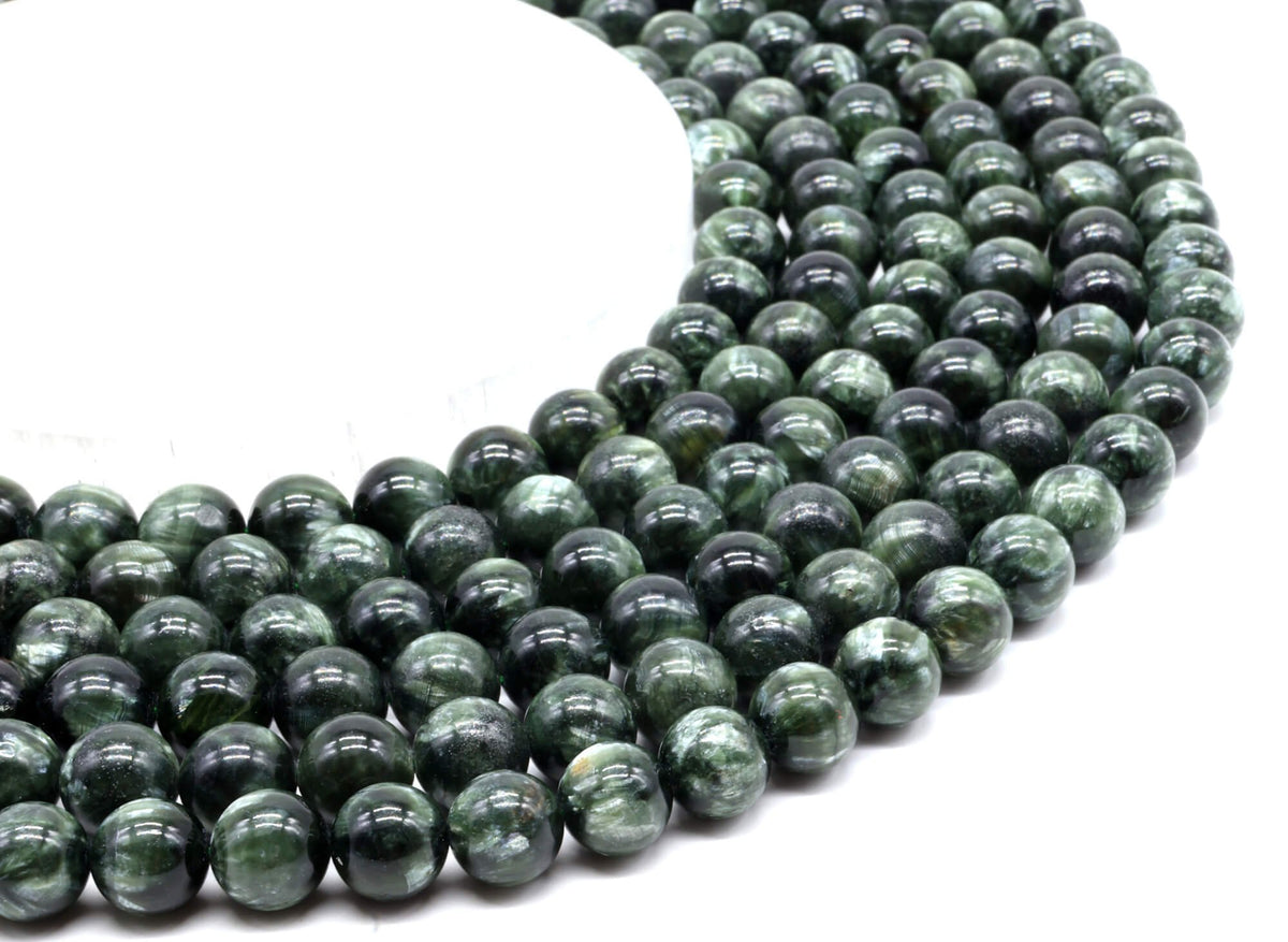 Perles Séraphinite 10mm sur fil 38cm