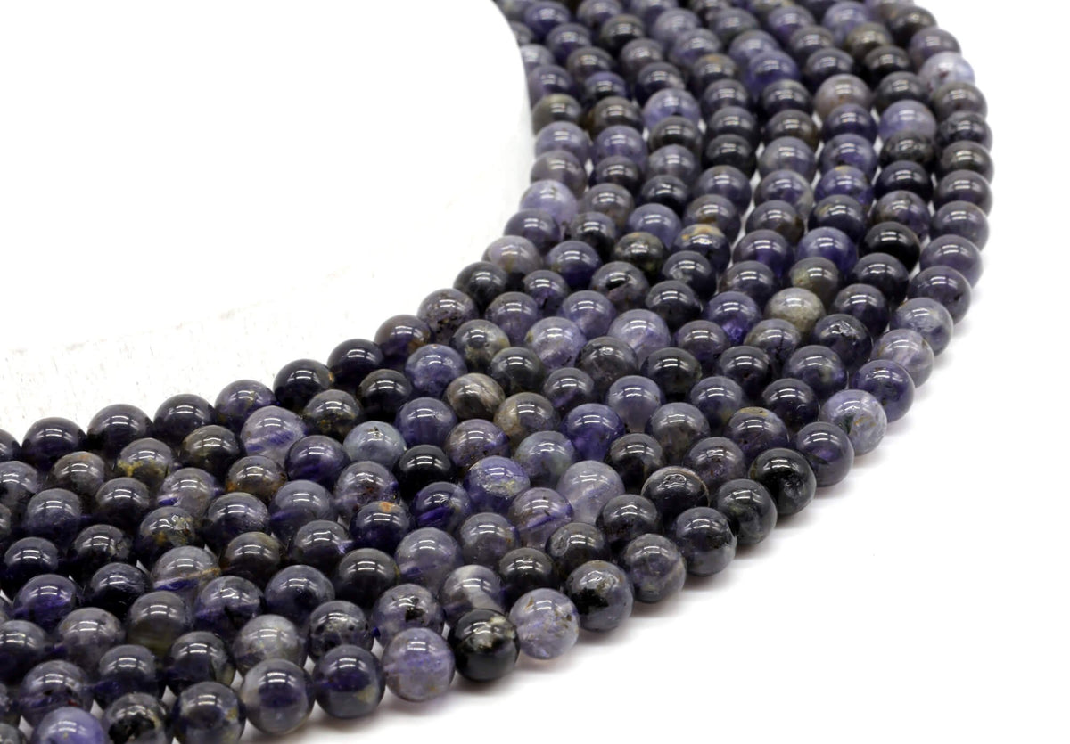 Perles Cordierite 6mm sur fil 38cm