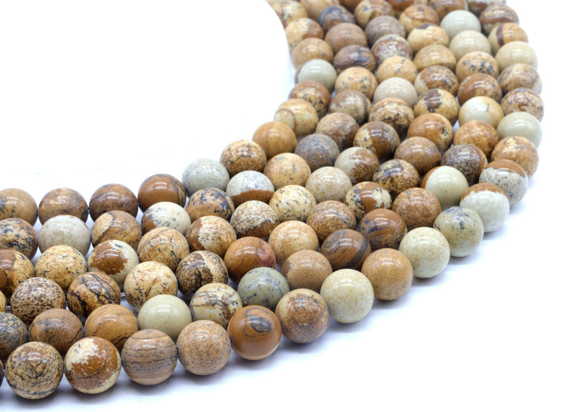 Perles Jaspe Paysage 10mm sur fil 38cm