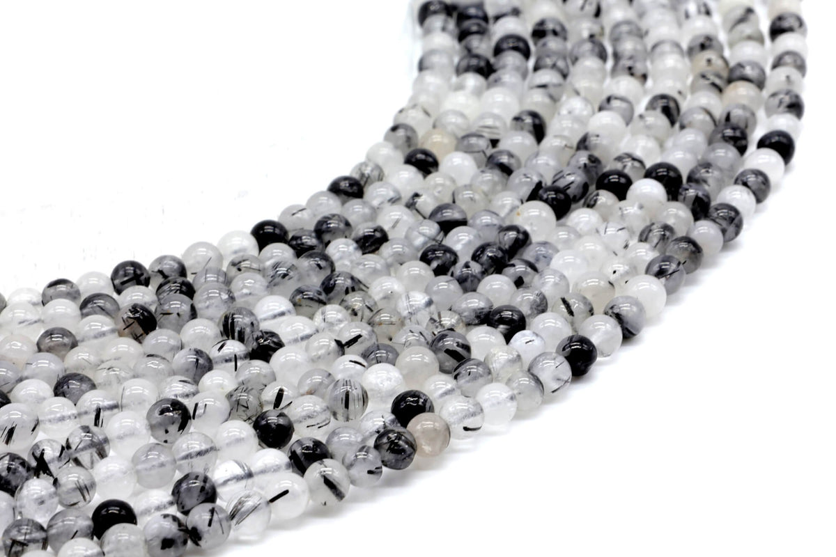 Perles Quartz Tourmaline 4mm sur fil 38cm
