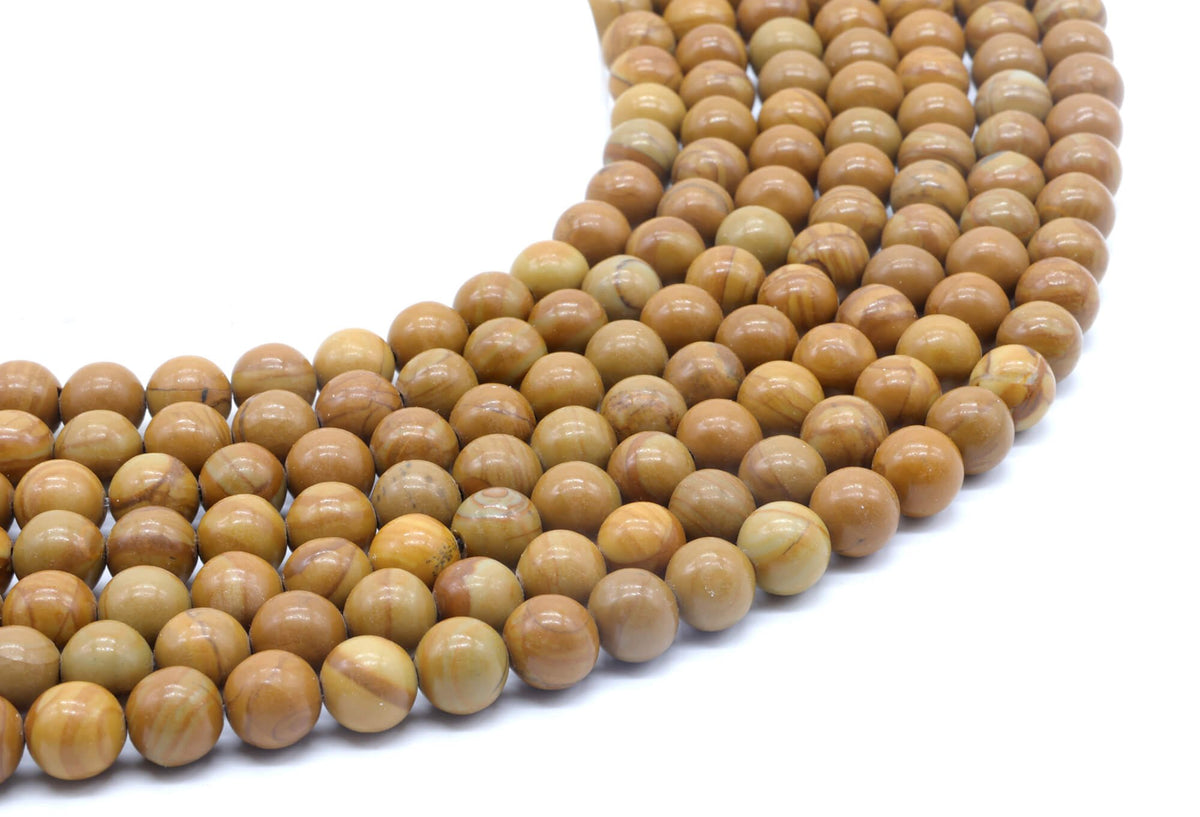 Perles Bois Fossile 8mm sur fil 38cm