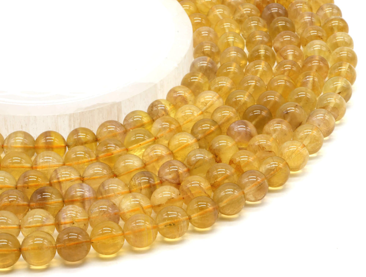 Perles Fluorite Jaune 10mm sur fil 38cm