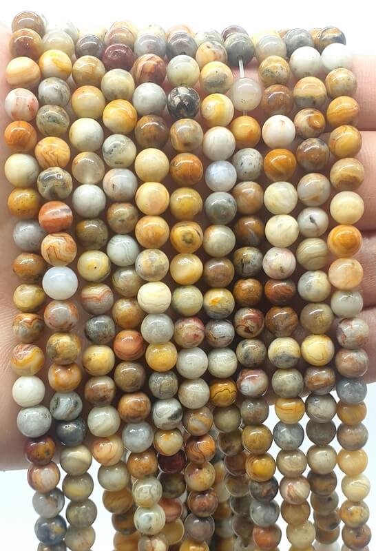 Perles Agate Crazy Lace 6mm sur fil 38cm