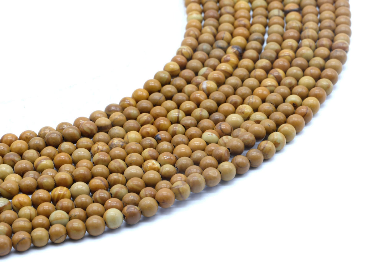 Perles Bois Fossile 4mm sur fil 38cm