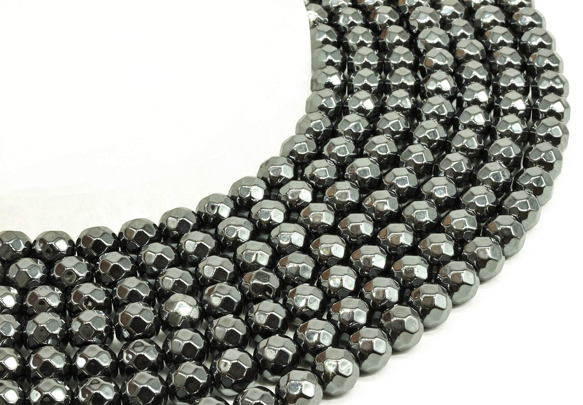 Perles facettées Hématite 8mm sur fil 38cm
