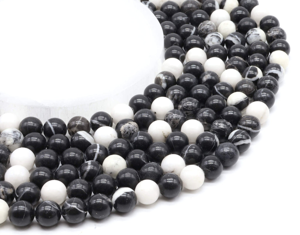 Perles Jaspe Zèbre 10mm sur fil 38cm