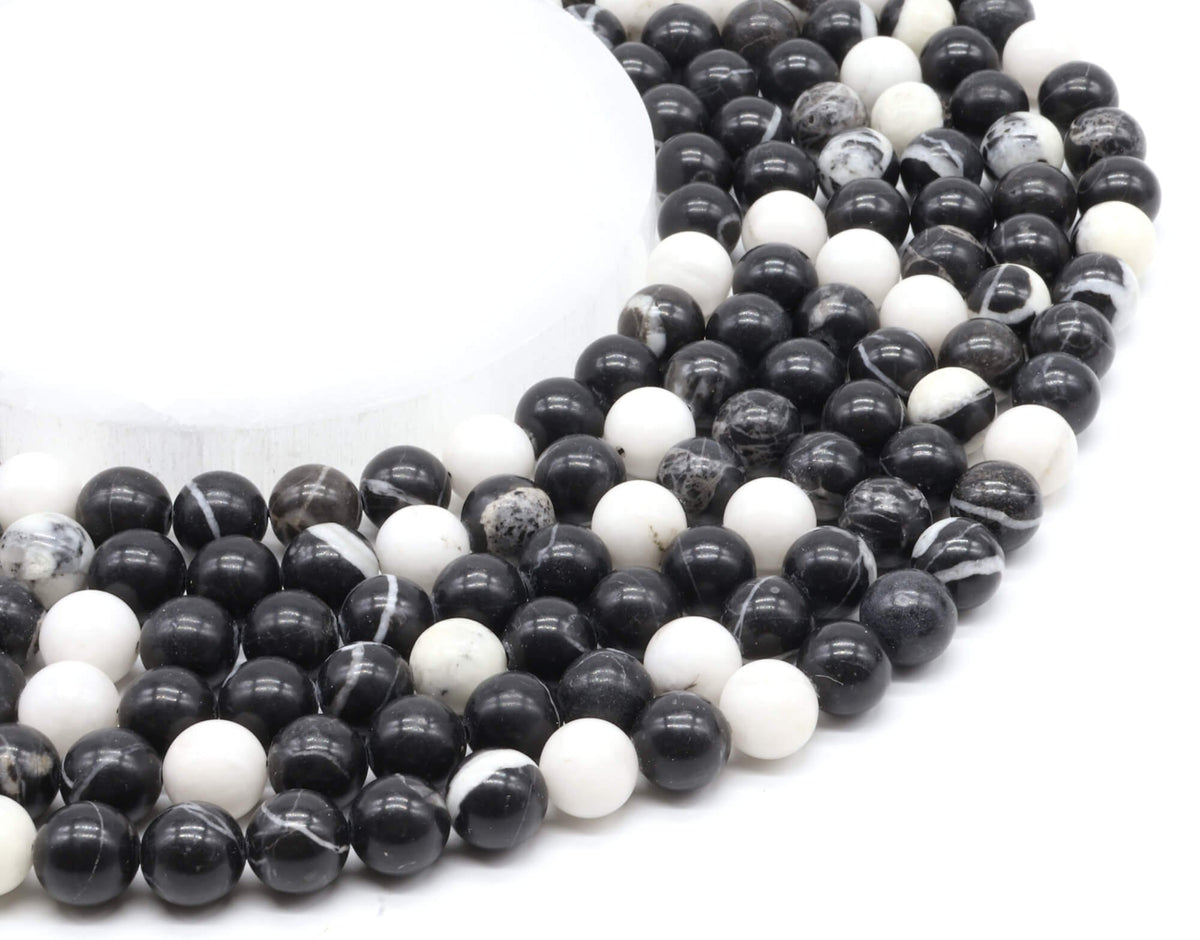 Perles Jaspe Zèbre 10mm sur fil 38cm