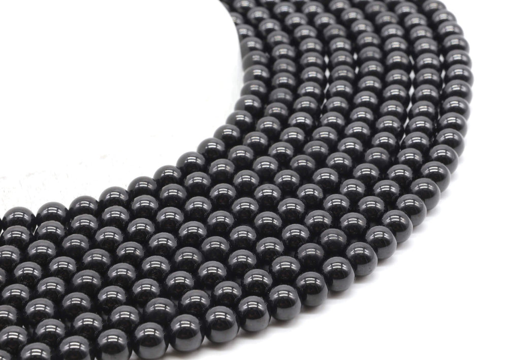 Perles Spinelle Noire 6mm sur fil 38cm