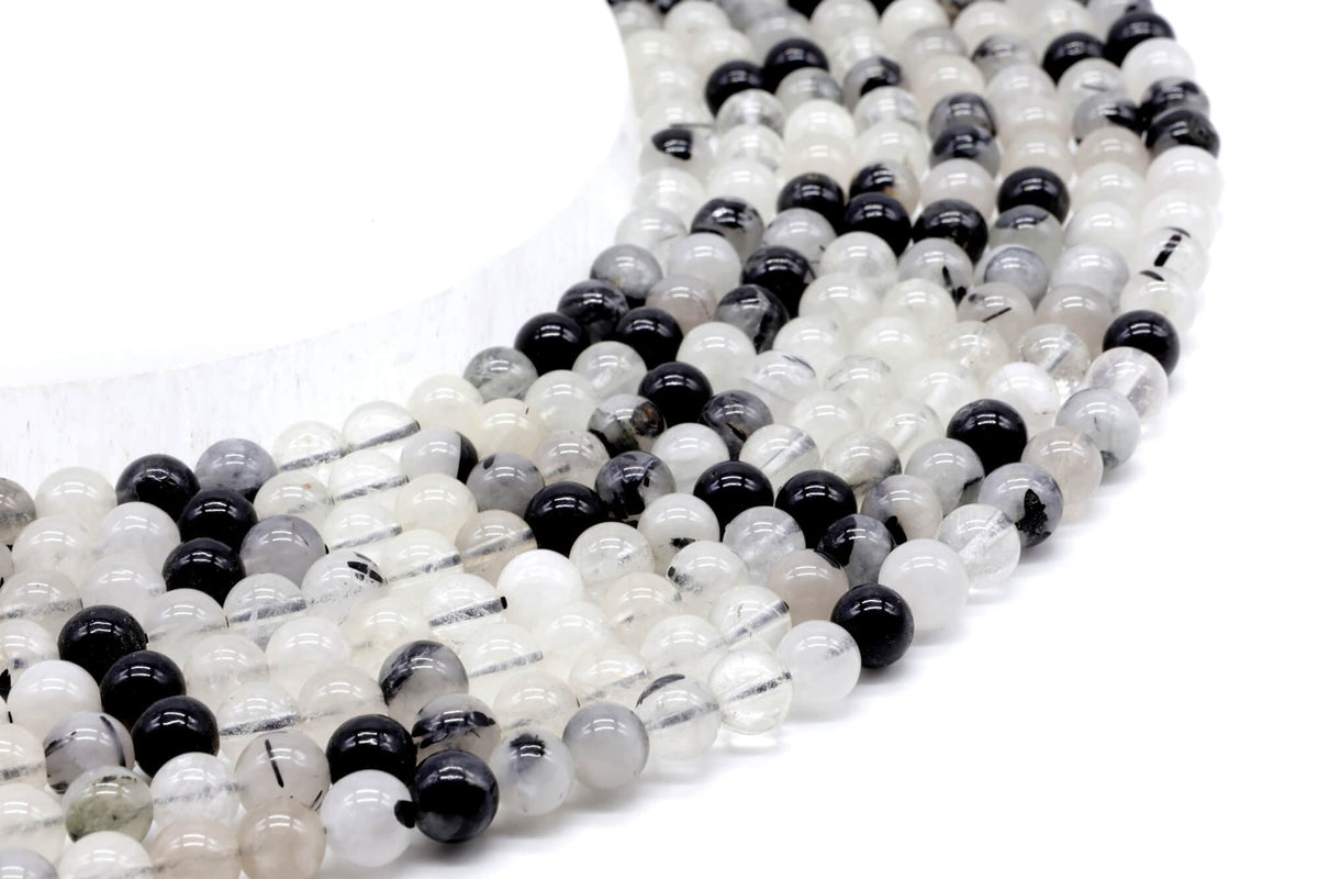 Perles Quartz Tourmaline 6mm sur fil 38cm