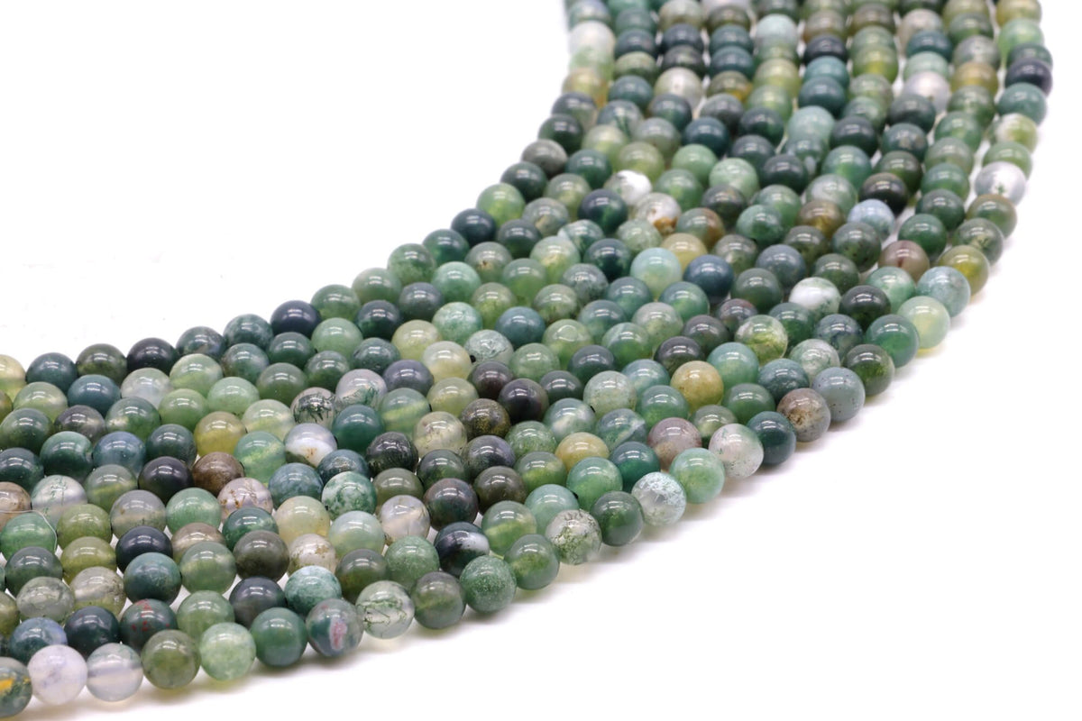 Perles Agate Mousse 4mm sur fil 38cm