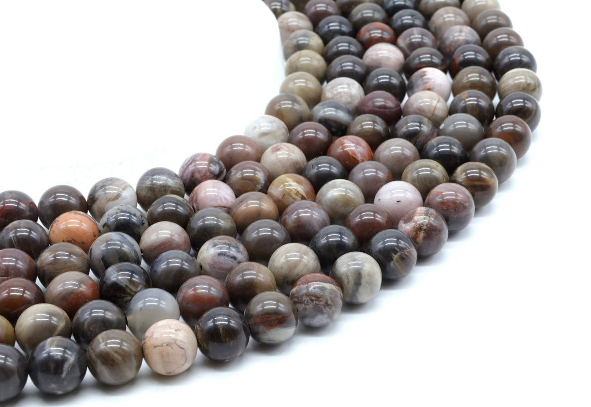 Perles Agate Fossile 10mm sur fil 38cm