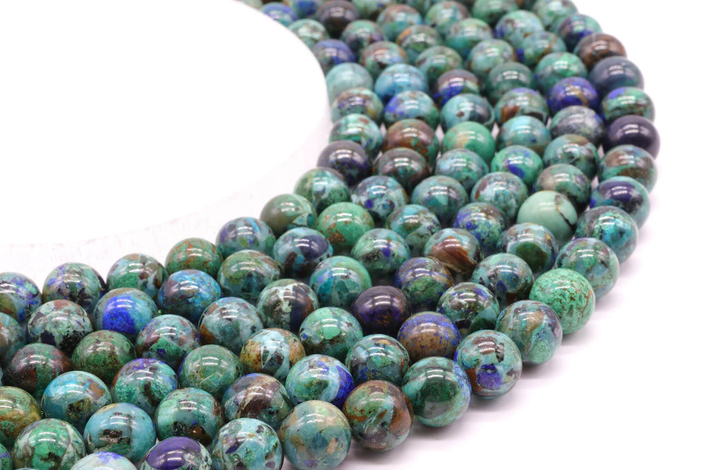 Perles Azurite 'AAA' 10mm sur fil 38cm