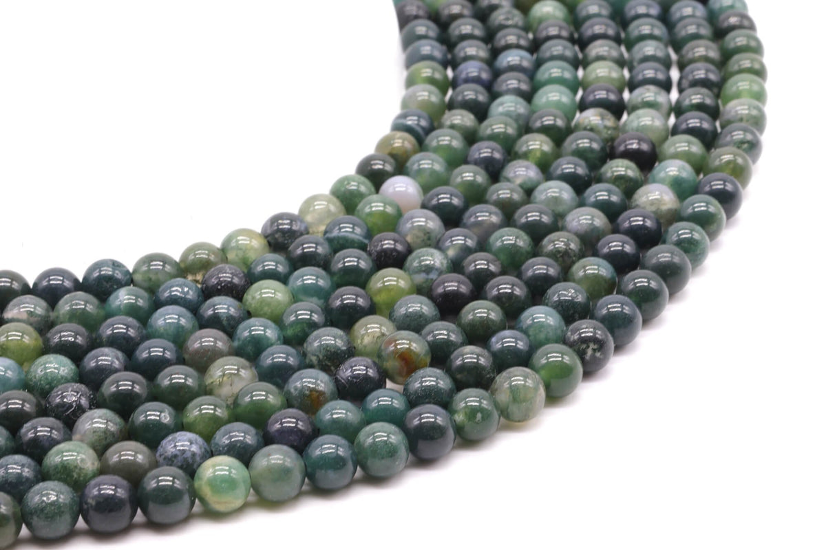 Perles Agate Mousse 6mm sur fil 38cm
