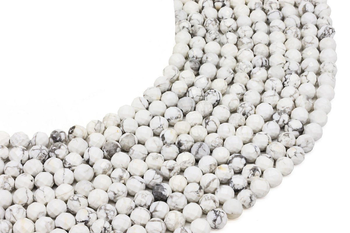 Perles facettées Howlite 6mm sur fil 38cm