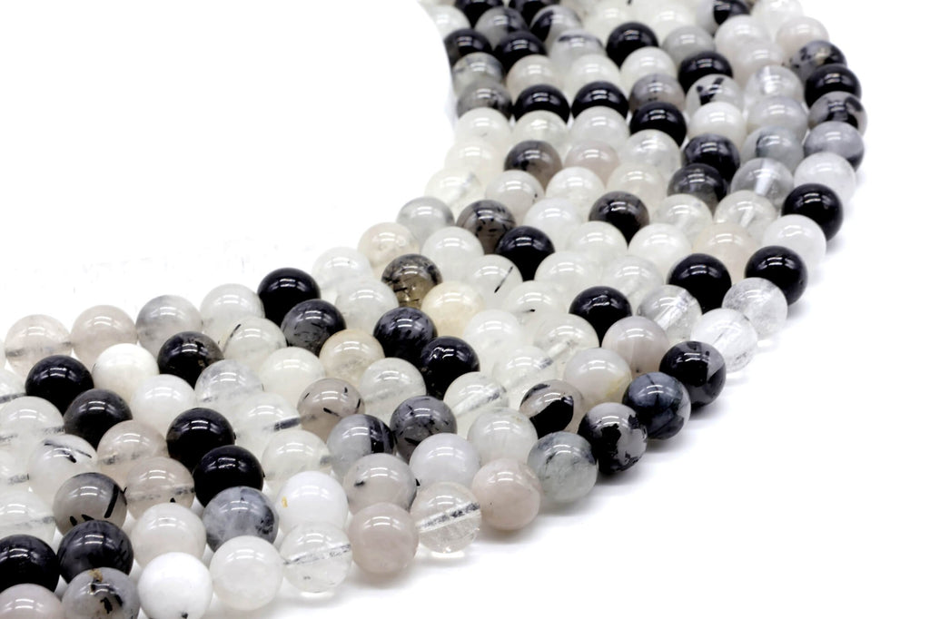 Perles Quartz Tourmaline 8mm sur fil 38cm