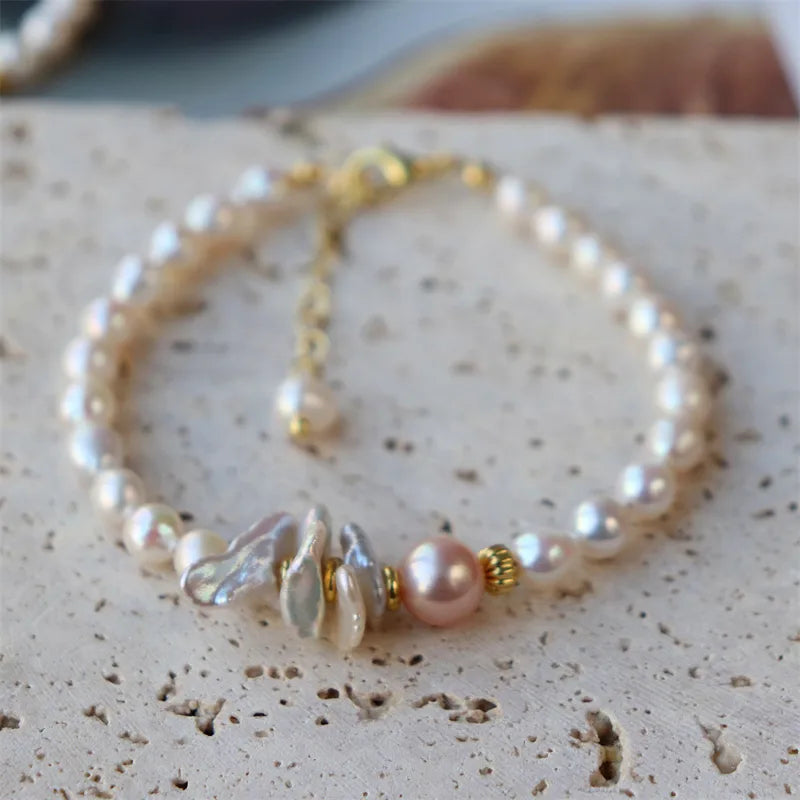 * Bracelet en Véritable Perles d'Eau Douce Baroque Vintage