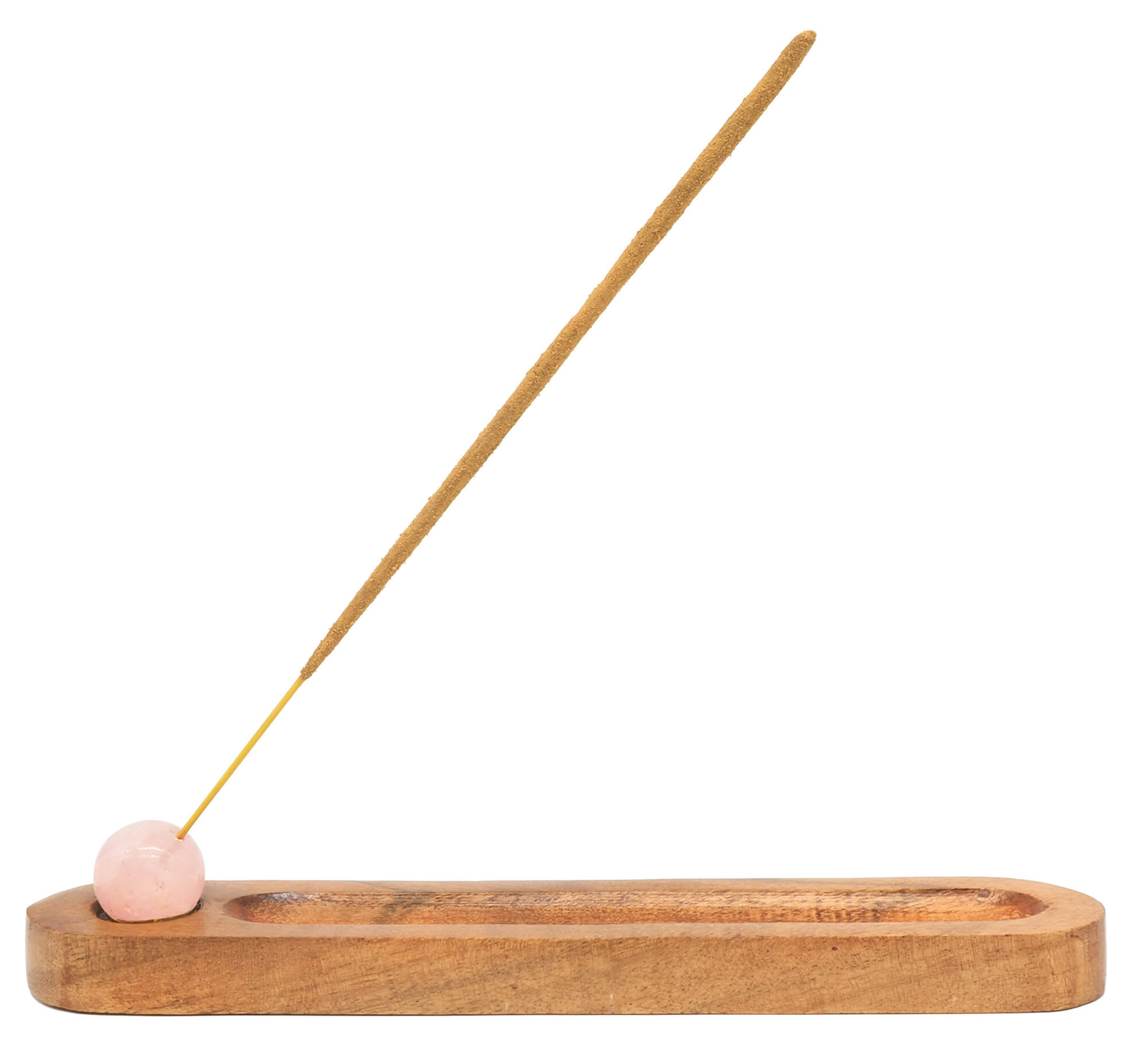 Porte-Encens Ski Bois d’Acacia & Quartz Rose Percé – Bâtonnets d’Encens 21 cm