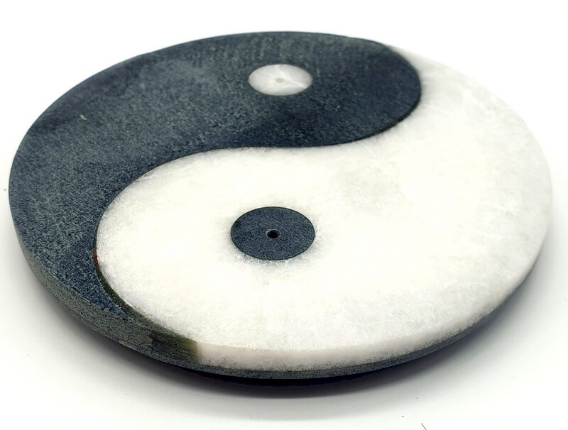 Porte-Encens Pierre Design Yin-Yang 10cm – Artisanat Indien Peint à la Main