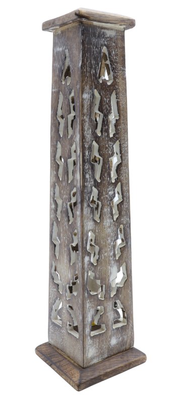 Porte-Encens Bois Tour Éclairs 30cm | Support Bâtonnets Artisanal & Énergie Fulgurante