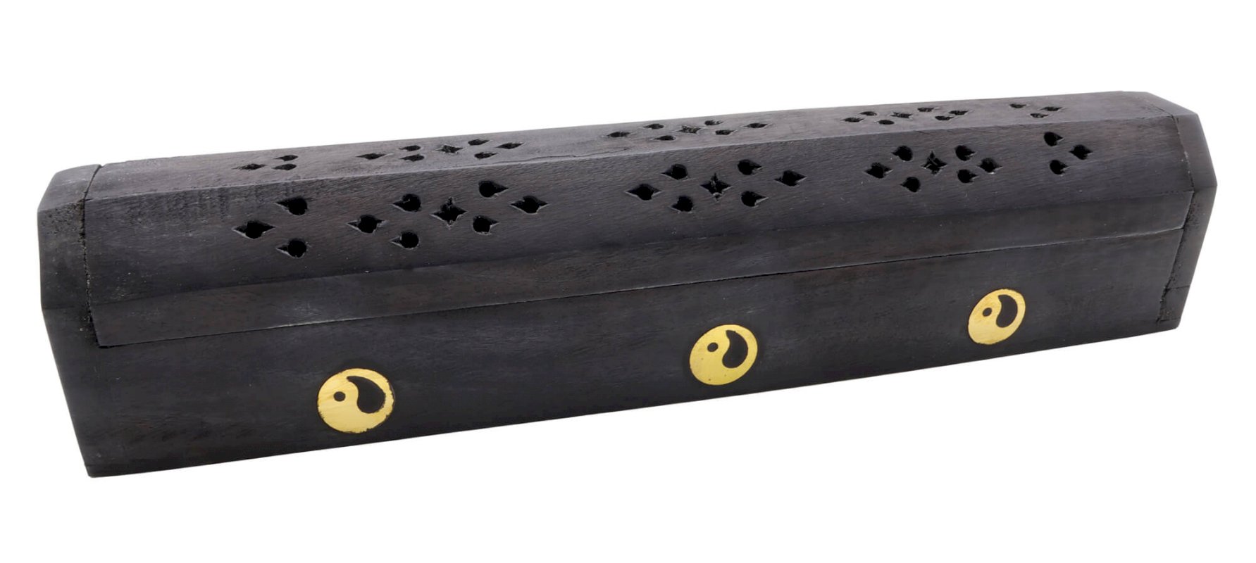 Porte-Encens Bois Coffret Noir Ying Yang 30cm | Support Bâtonnets Artisanal & Équilibre