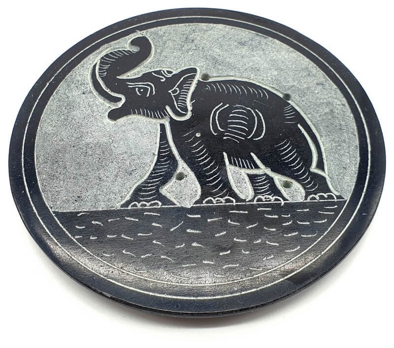 Porte-Encens Pierre Ronde Éléphant 10cm | Sagesse, Chance & Protection Bienveillante