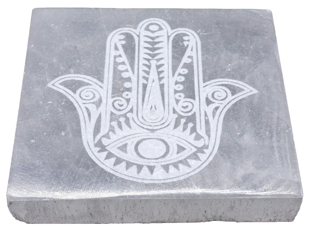Porte-Encens Sélénite Main de Fatima 10cm – Hamsa Pierre Cristal Purifiante