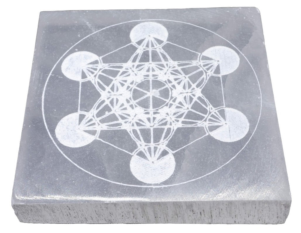 Porte-Encens Sélénite Cube de Métatron 10cm – Géométrie Sacrée Cristal
