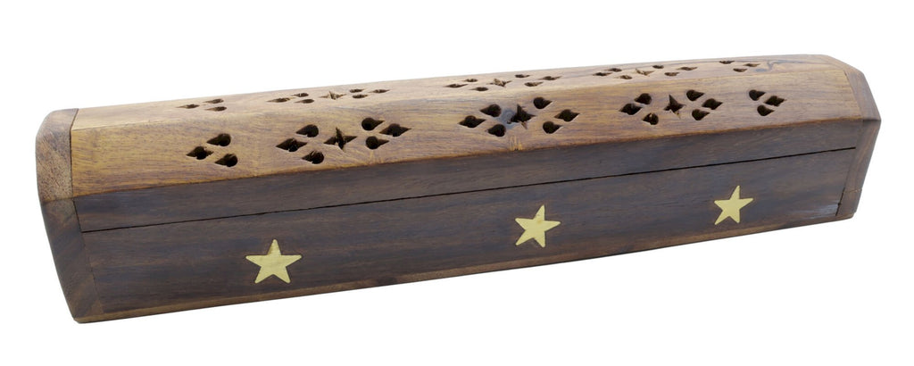 Porte-Encens Bois Coffret Étoiles 30cm | Support Bâtonnets Artisanal & Céleste