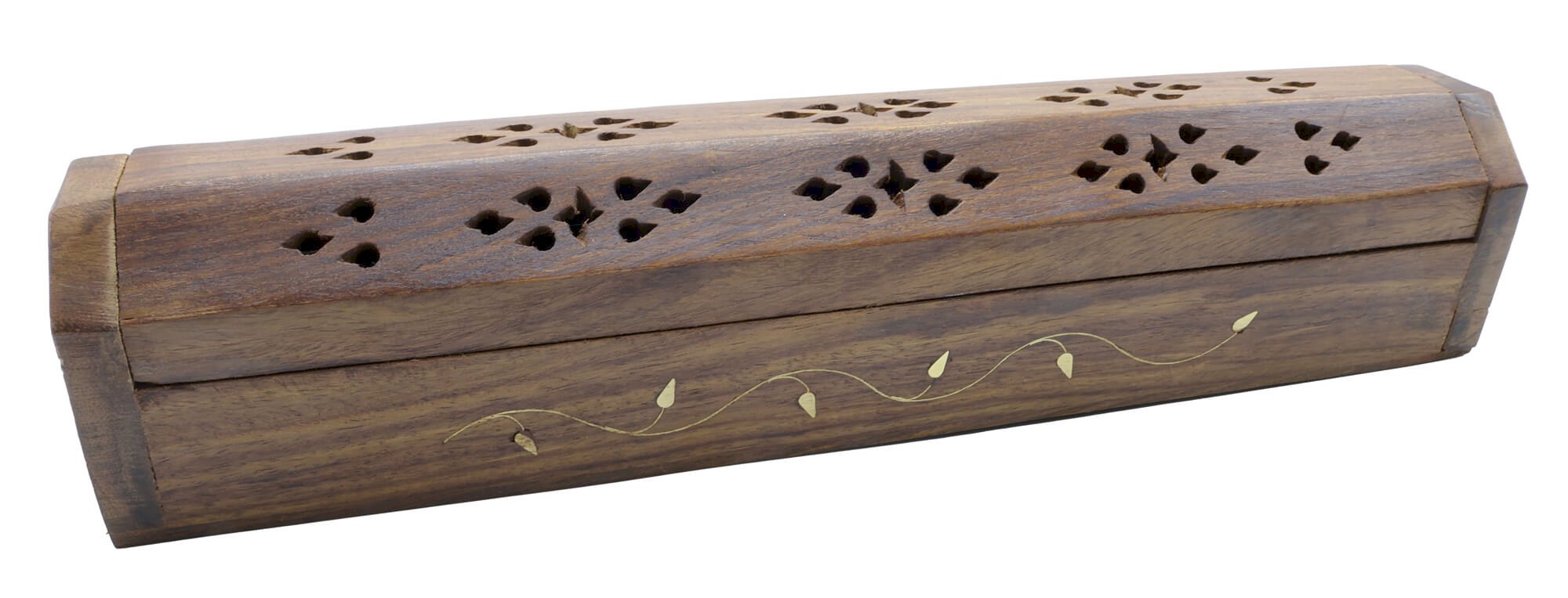 Porte-Encens Bois Coffret Fleur 30cm | Support Bâtonnets Artisanal & Élégance Florale