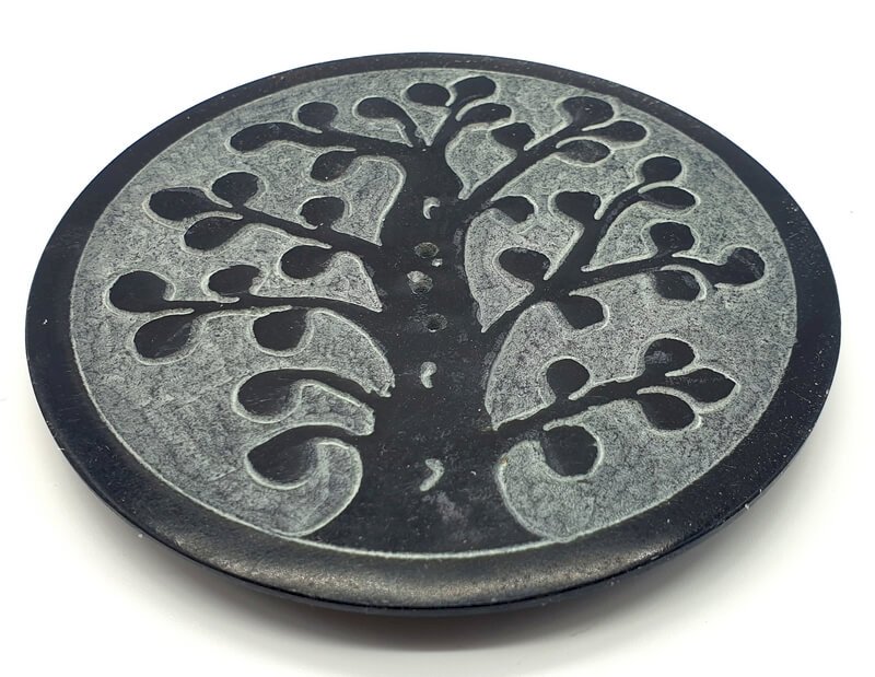 Porte-Encens Pierre Ronde Arbre de Vie 10cm – Artisanat Indien Peint à la Main
