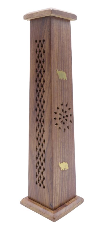 Porte-Encens Bois Tour Éléphants 30cm | Support Bâtonnets Artisanal & Sagesse Majestueuse