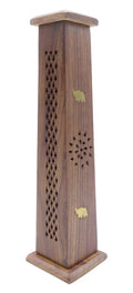 Porte-Encens Bois Tour Éléphants 30cm | Support Bâtonnets Artisanal & Sagesse Majestueuse