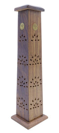 Porte-Encens Bois Tour Motifs Antiques 30cm | Support Bâtonnets Artisanal & Héritage Ancestral