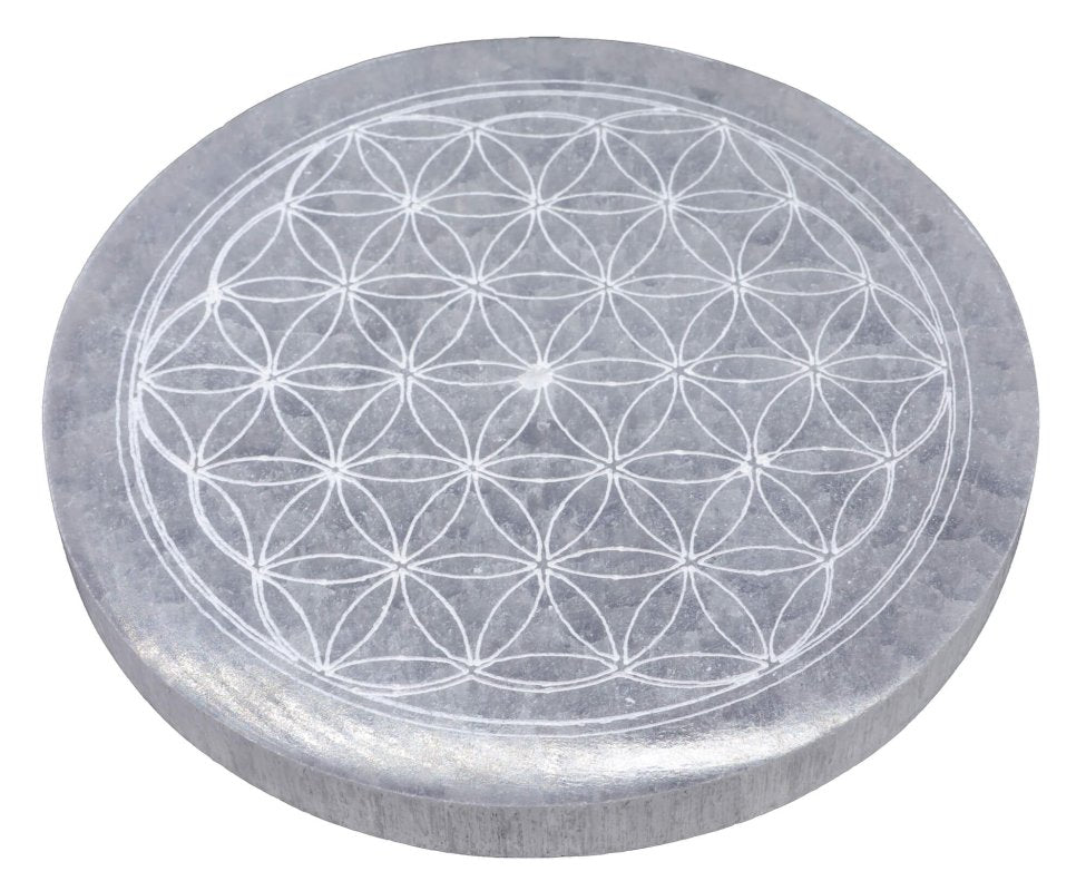 Porte-Encens Sélénite Fleur de Vie 10cm – Pierre Cristal Purifiante Naturelle