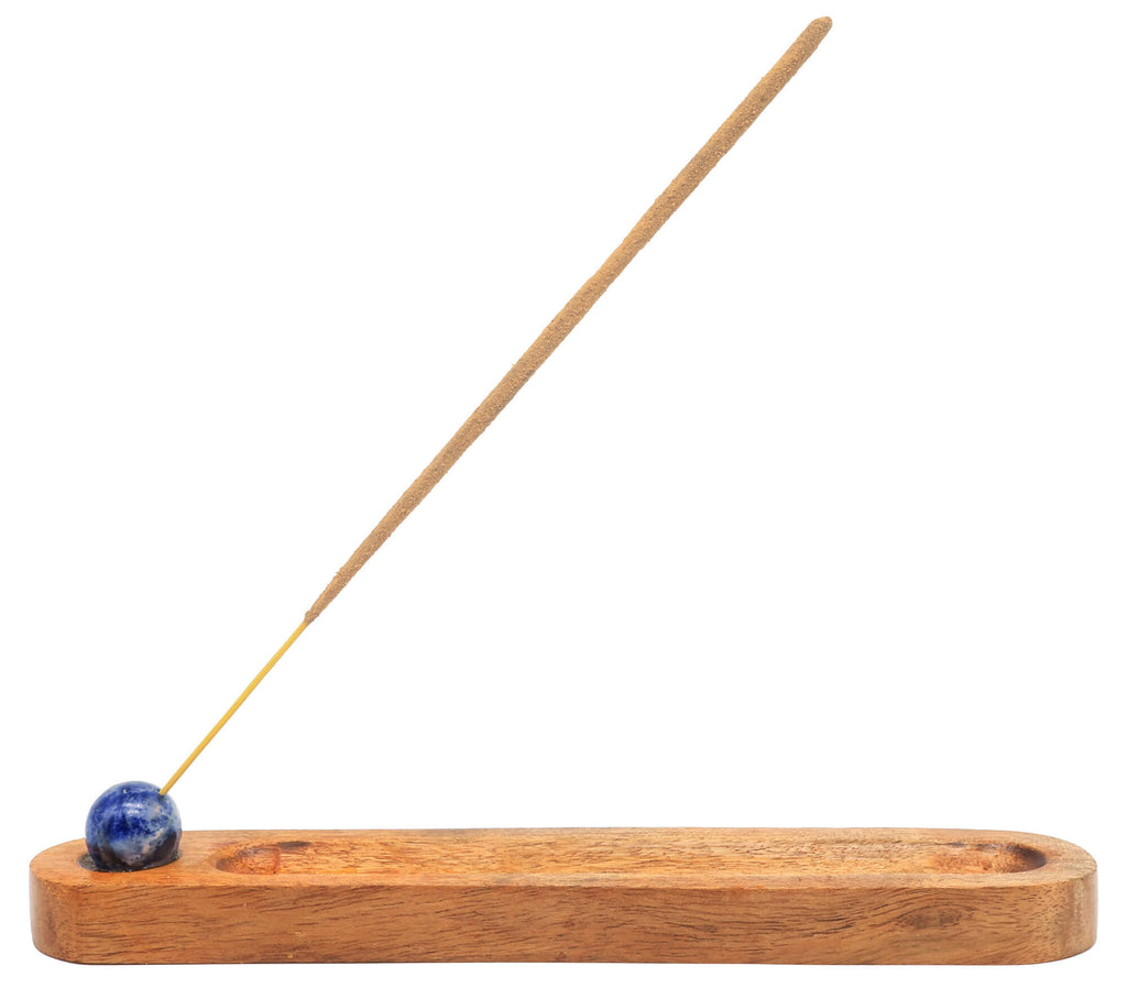 Porte-Encens Ski Bois d’Acacia & Lapis Lazuli Percé – Bâtonnets d’Encens 21 cm