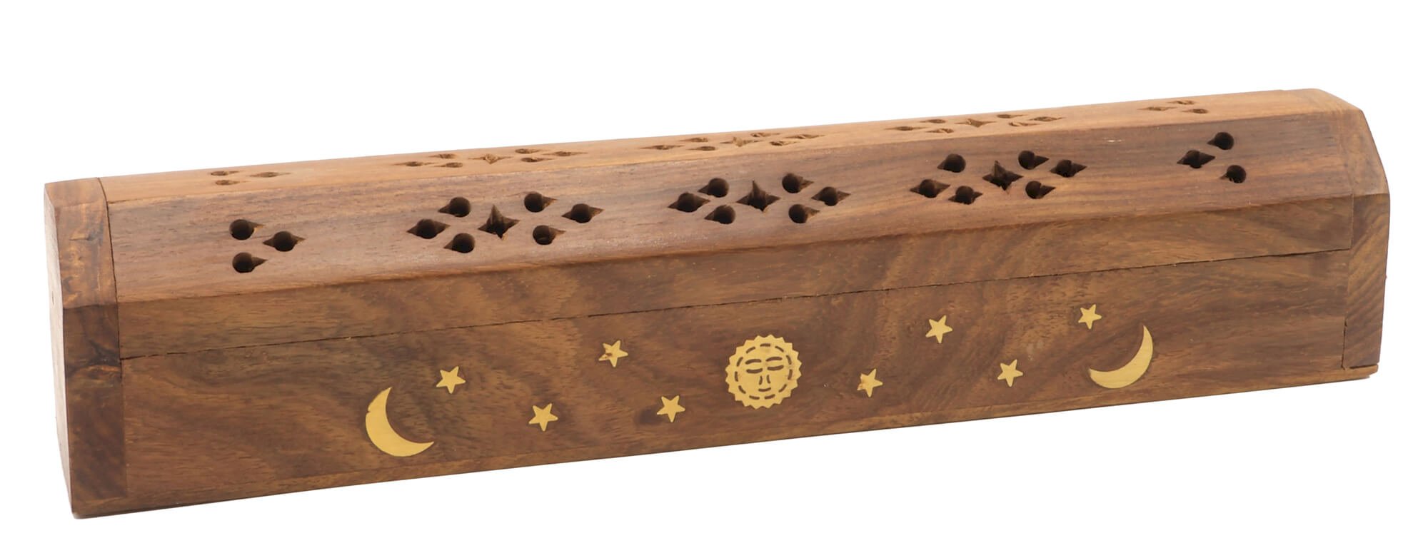 Porte-Encens Bois Coffret Lune & Soleil 30cm | Support Bâtonnets Artisanal & Équilibre Cosmique