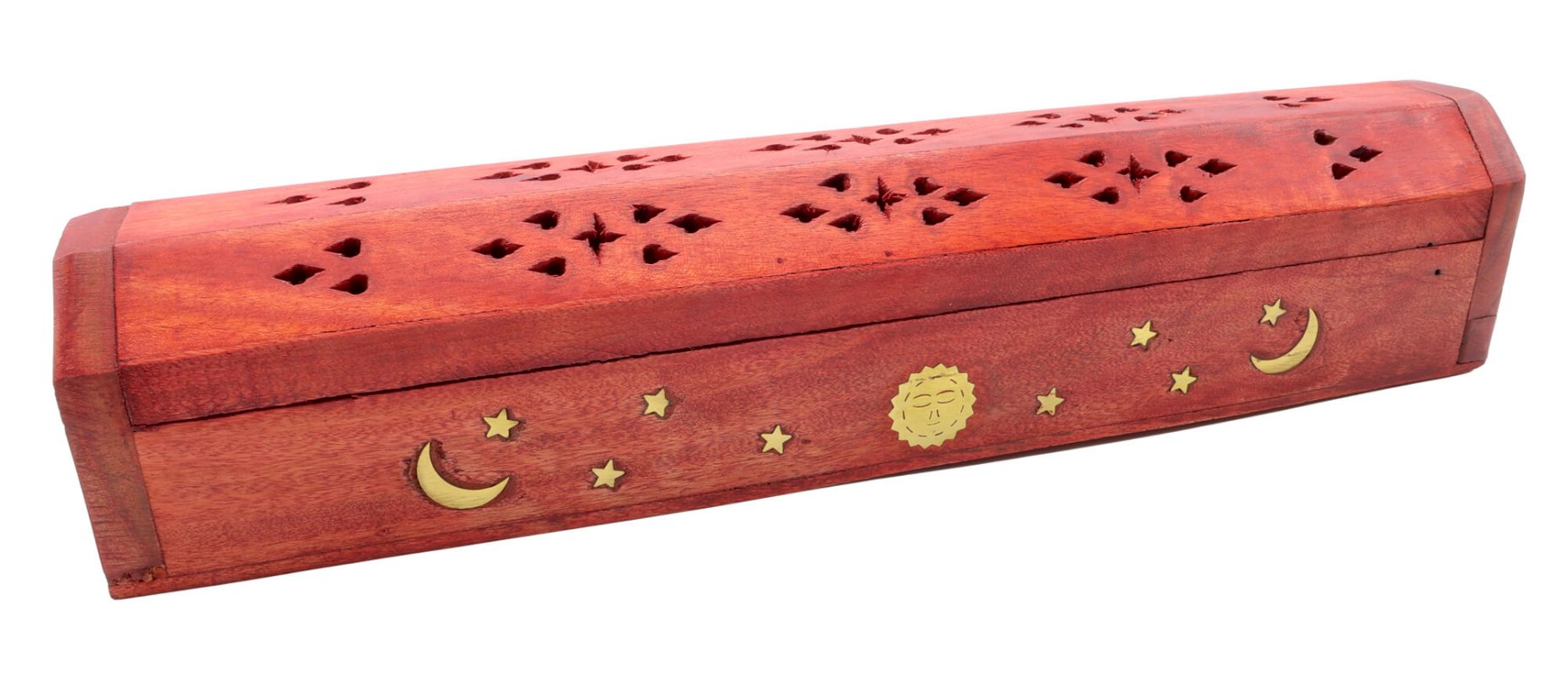 Porte-Encens Bois Coffret Lune & Étoiles 30cm | Support Bâtonnets Artisanal & Céleste