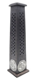 Porte-Encens Bois Tour Om 30cm | Support Bâtonnets Artisanal & Vibration Sacrée