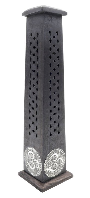 Porte-Encens Bois Tour Om 30cm | Support Bâtonnets Artisanal & Vibration Sacrée