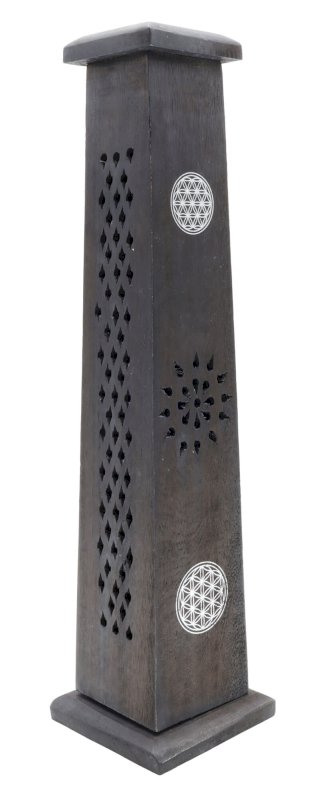 Porte-Encens Tour Fleur de Vie en Bois Sculpté – Géométrie Sacrée 30 cm