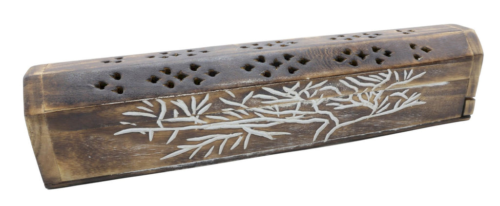 Porte-Encens Bois Coffret Arbre de Vie 30cm | Support Bâtonnets Artisanal & Symbolique