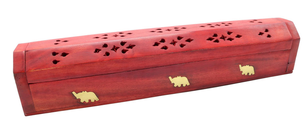 Porte-Encens Bois Coffret Ocre Éléphants 30cm | Support Bâtonnets Artisanal & Chaleureux