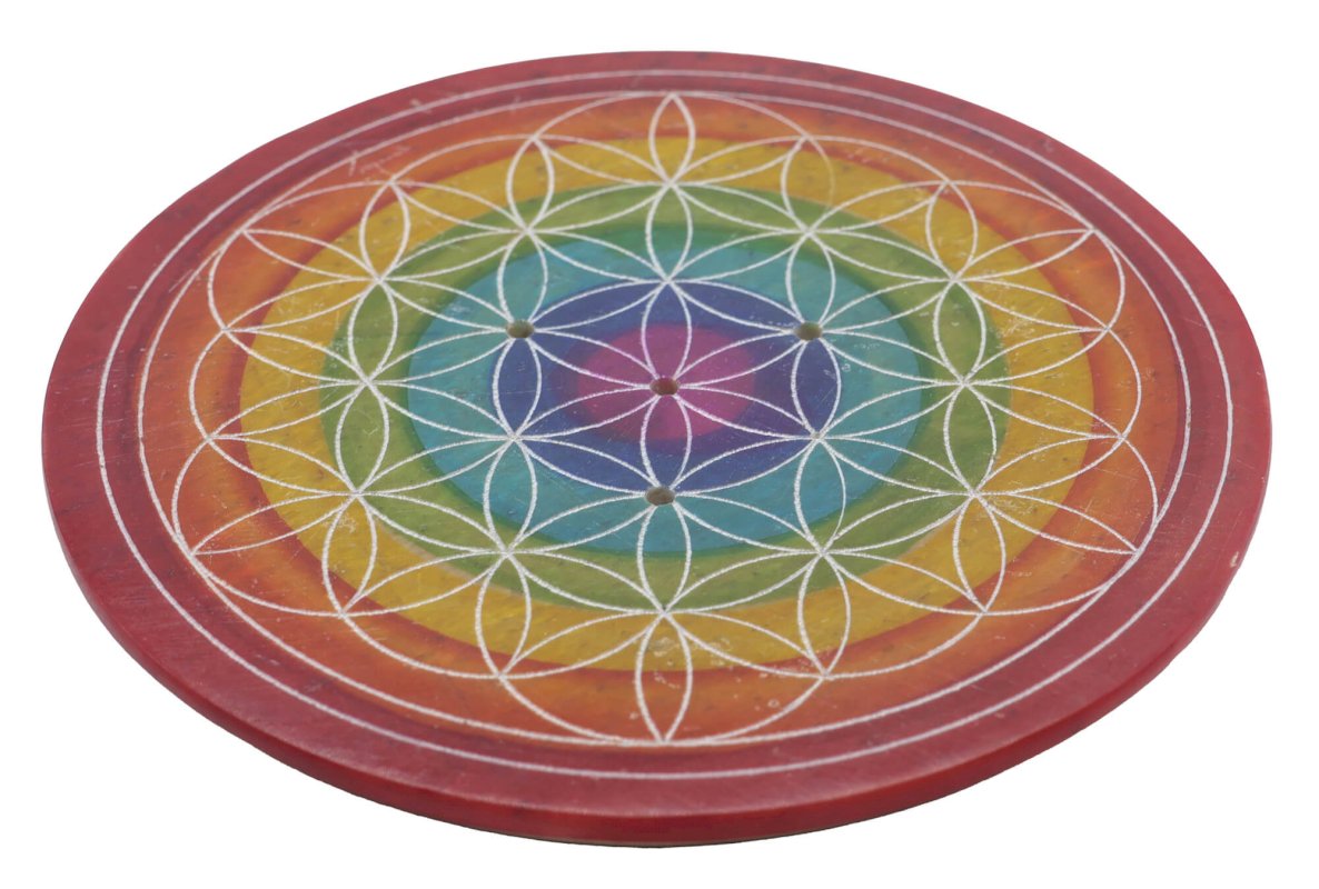 Porte-Encens Pierre Ronde Fleur de Vie Dégradé 10cm – Artisanat Indien Fait Main