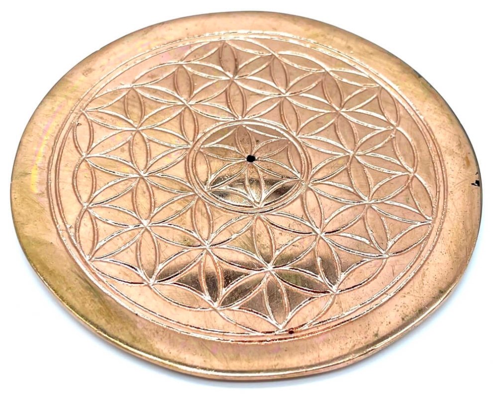 Porte-Encens Fleur de Vie 10cm Plaqué Cuivre | Géométrie Sacrée & Rituel Zen