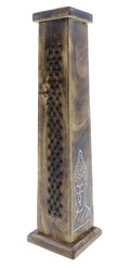 Porte-Encens Bois Tour Bouddha 30cm | Support Bâtonnets Artisanal & Éveil Sculptural