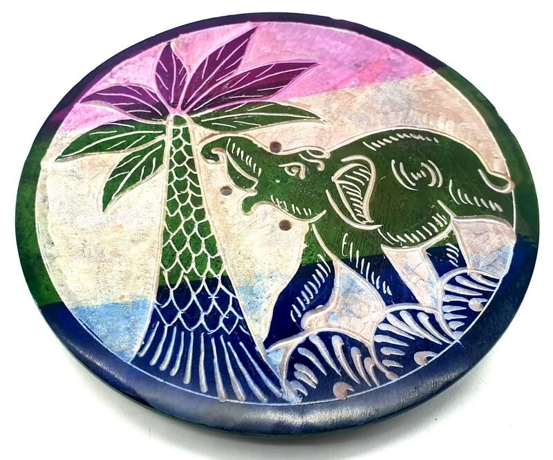 Porte-Encens Pierre Éléphant & Palmier Dégradé 10cm | Voyage, Chance & Évasion Zen