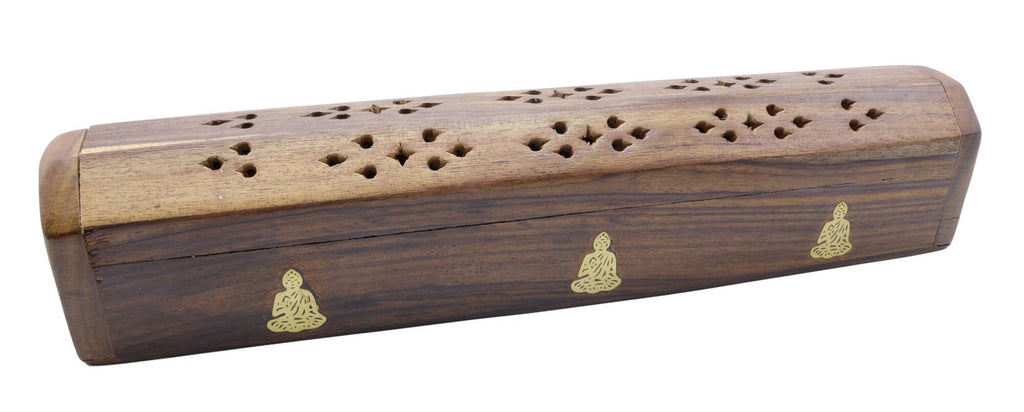 Porte-Encens Bois Coffret Bouddha 30cm | Support Bâtonnets Artisanal & Éveil Spirituel