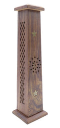 Porte-Encens Bois Tour Étoiles 30cm | Support Bâtonnets Artisanal & Magie Céleste